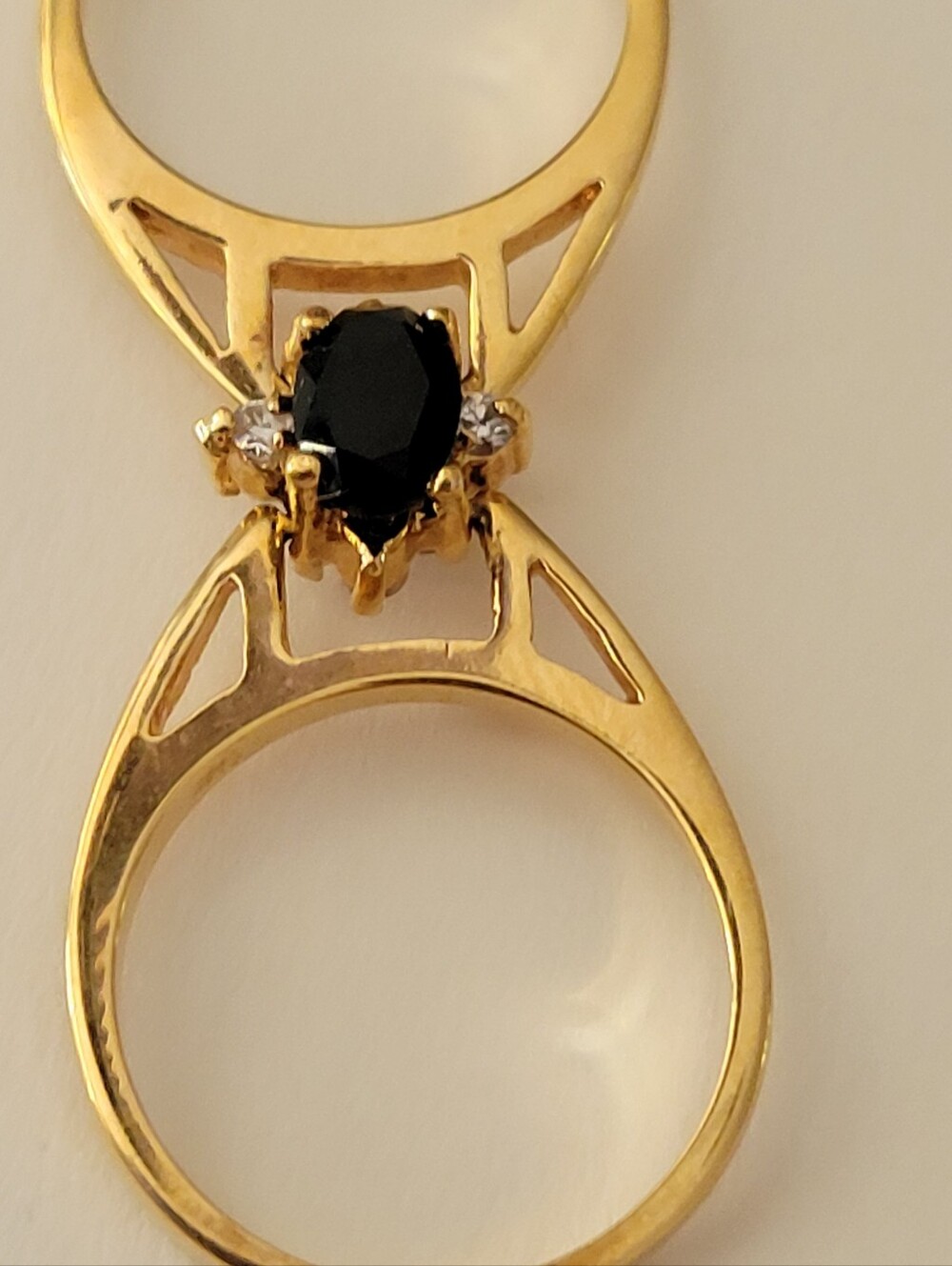 Vintage Ring with Black Stone and Accent Crystals - Elegant Women's Jewelry